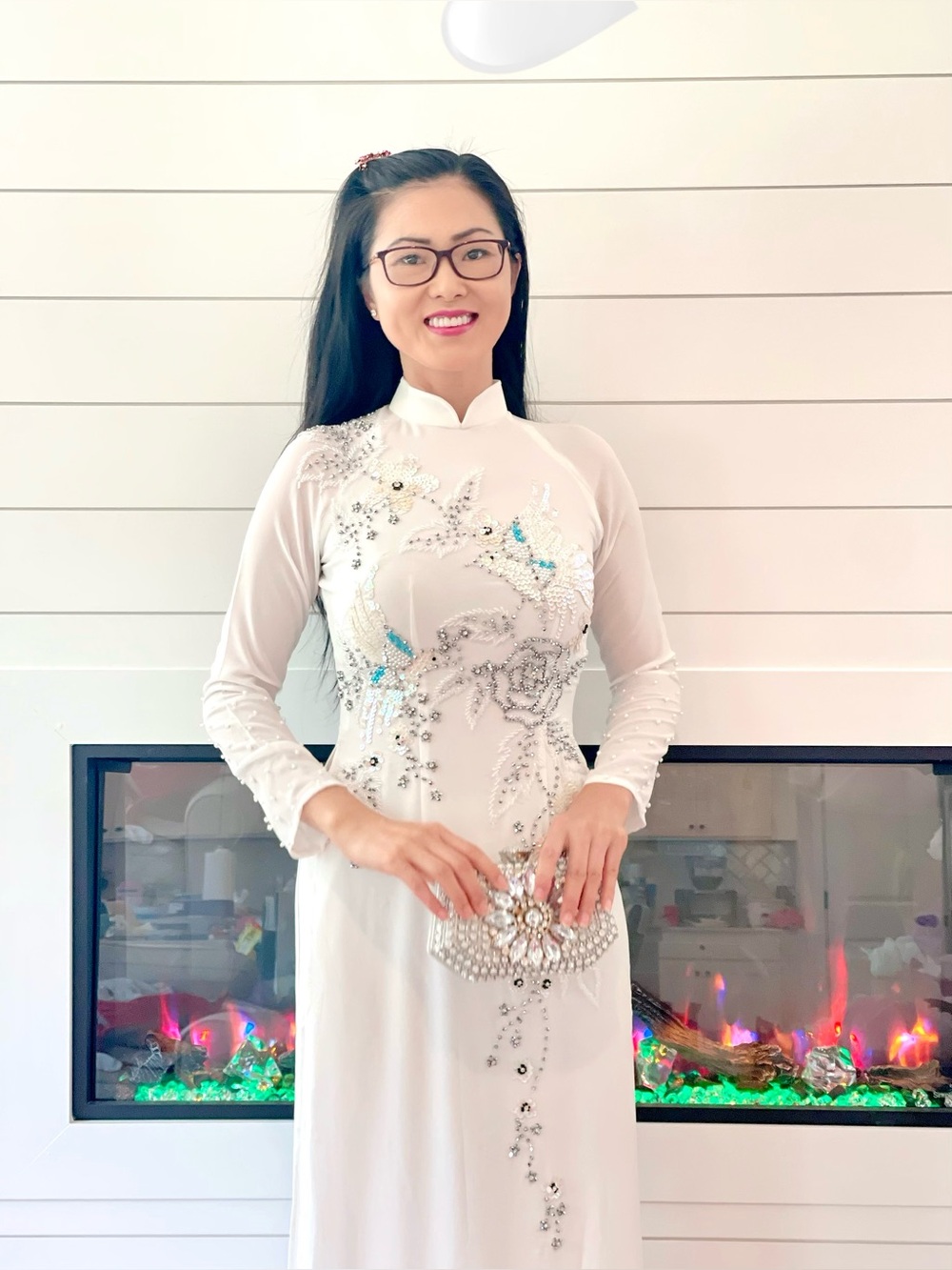 Ao dai chiffon trang Vietnamese women’s traditional long dress set 2 m white 🎁